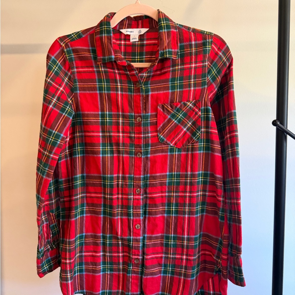 Old Navy “The Tunic” Red Plaid Button-Down Shirt 100%cotton